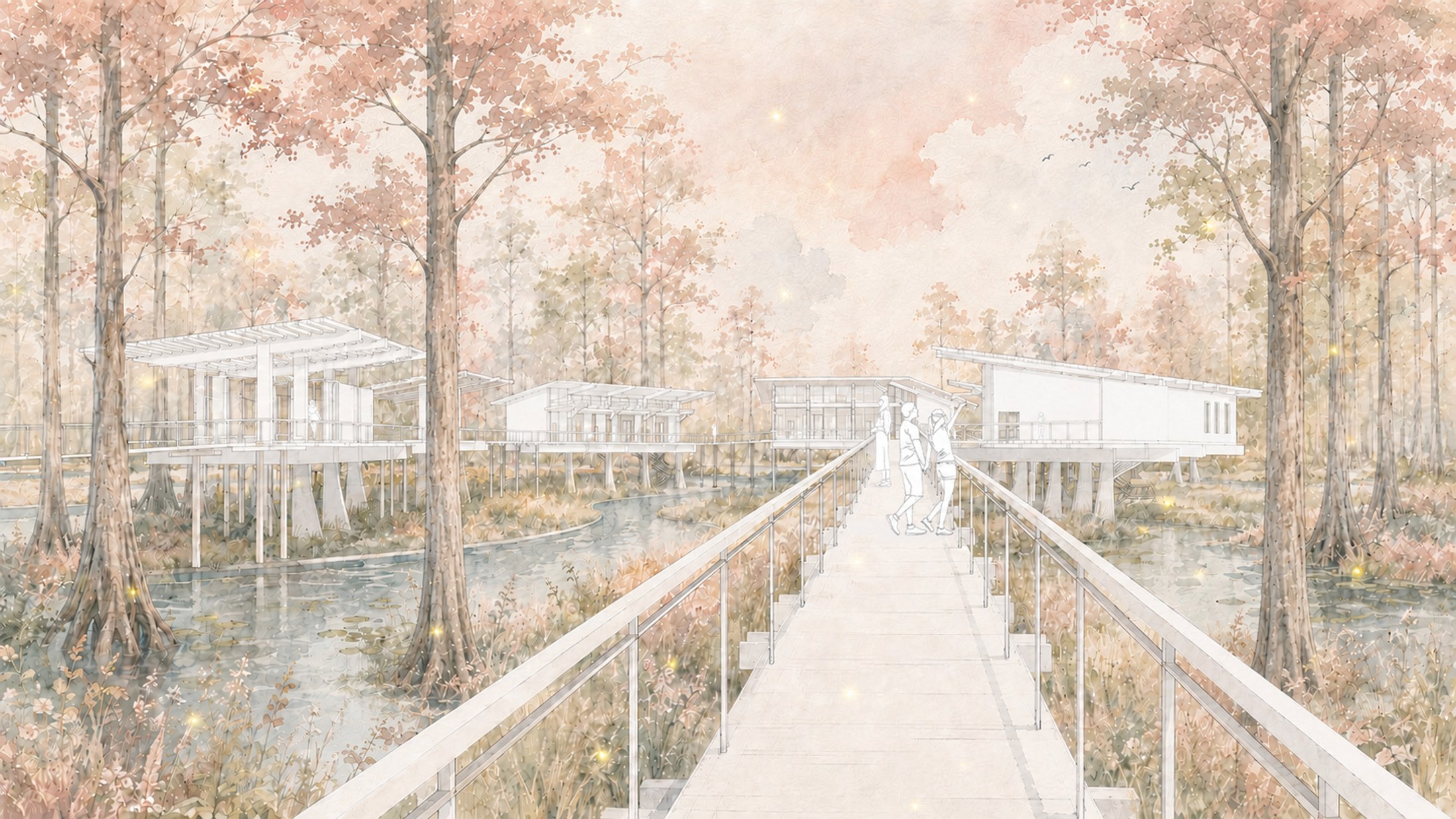 Approach through cypress forest